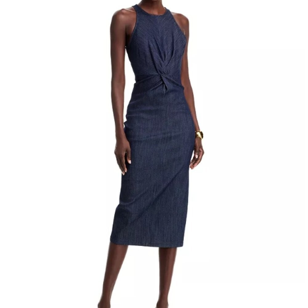 Cinq Sept Clara Knot-Front Midi Dress Indigo (Size 6, Nwt)